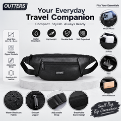 Outters Large Crossbody Leather Fanny Pack with 3-Zipper Pockets