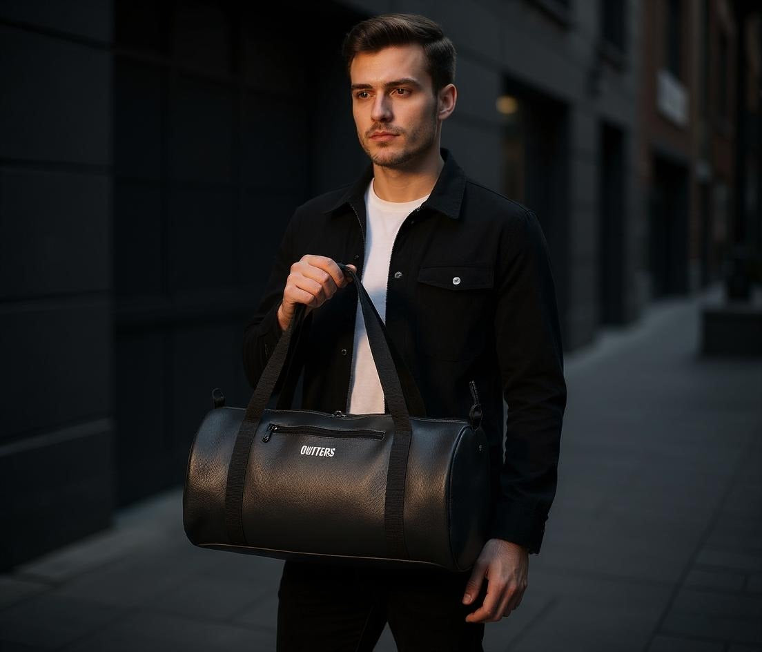 Black PU Leather Travel Duffle Gym bag
